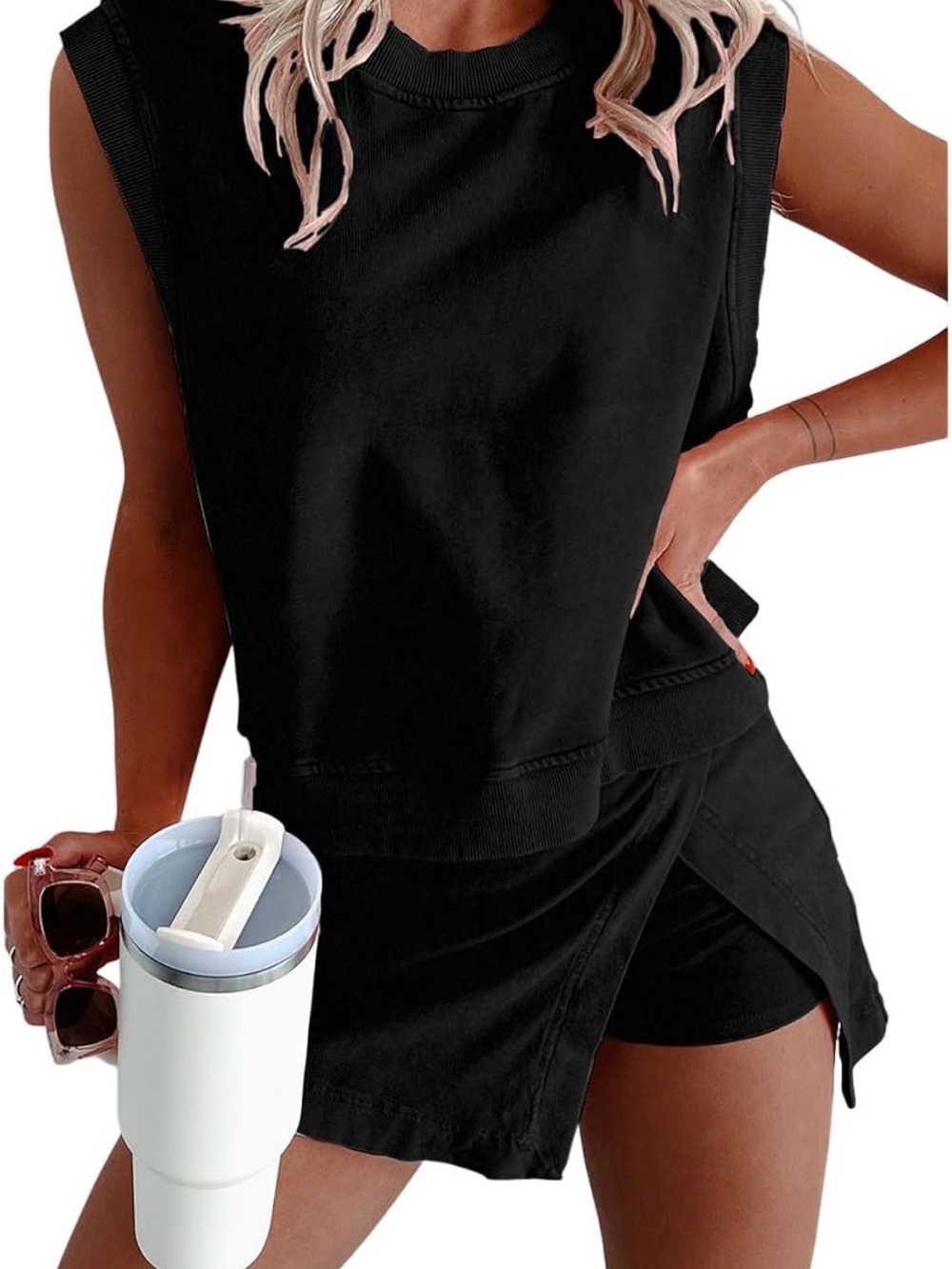 Auvora Women's Black Skort Set  - Black - Medium